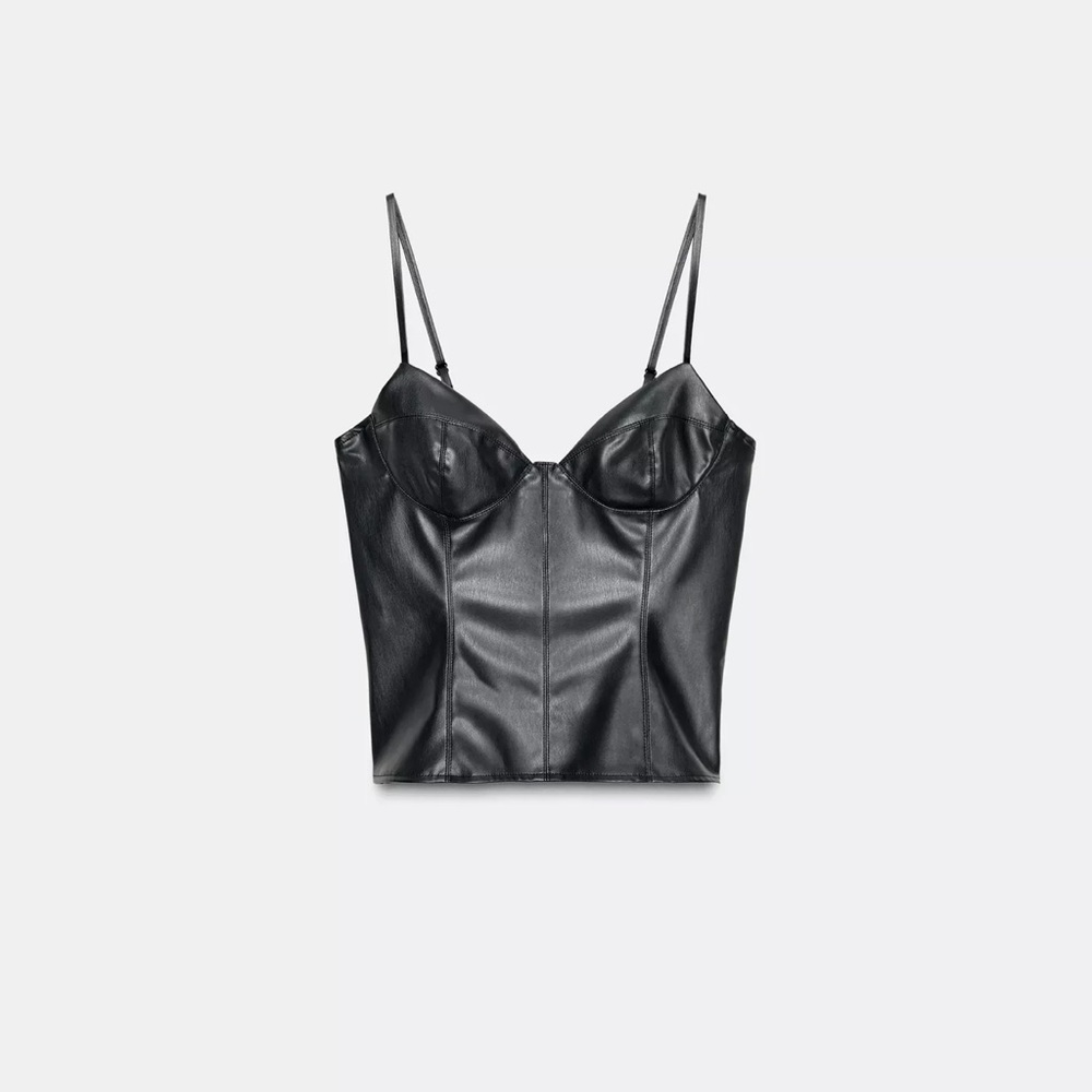 Zara Black Faux Leather Corset Top